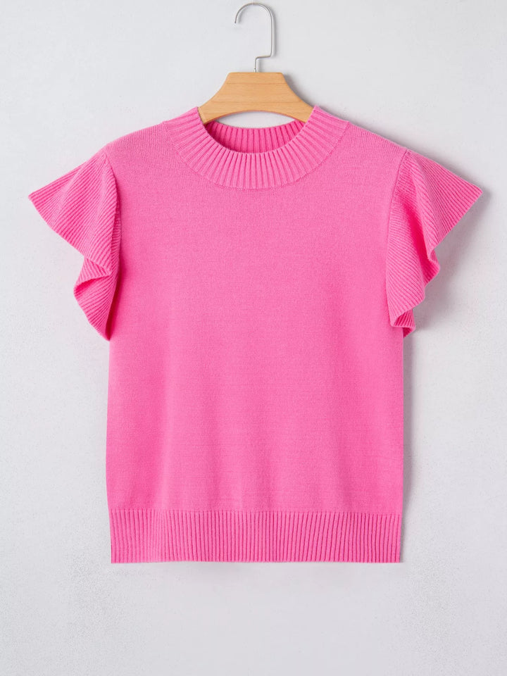 Ruffle Sleeve Round Neck Sweater