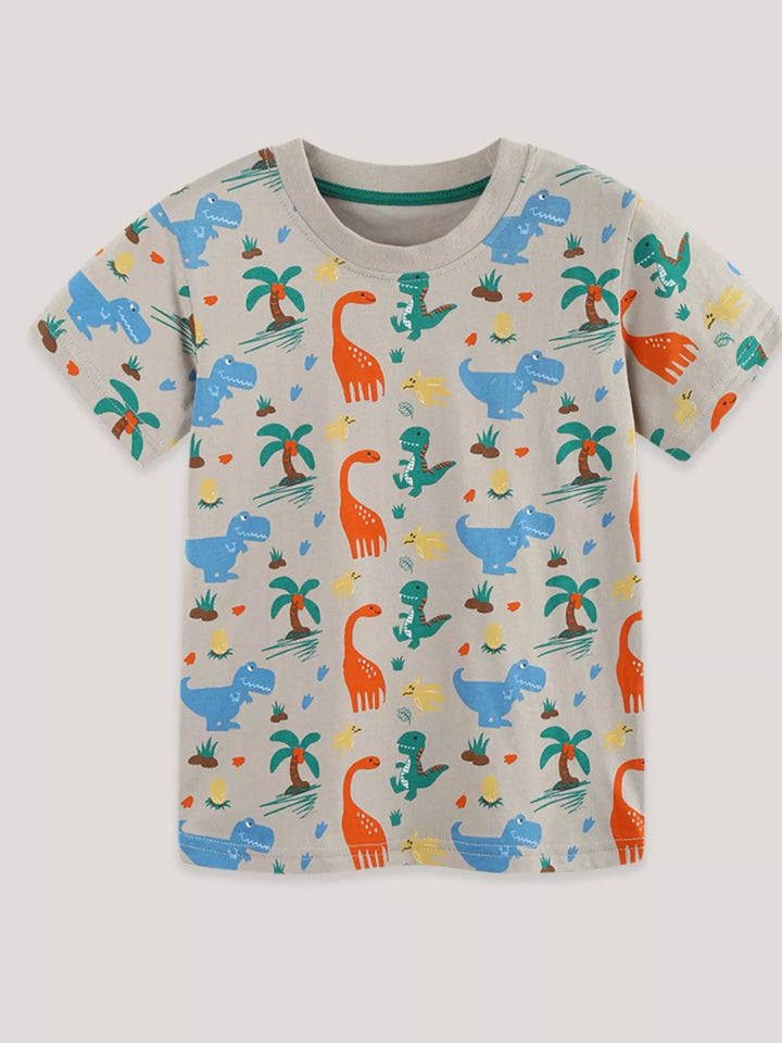 Children's Dinosaur Print Crew Neck Short Sleeve T-Shirt