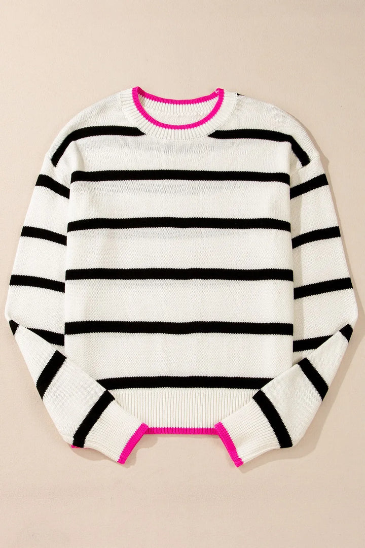 Striped Round Neck Drop Shoulder Sweater