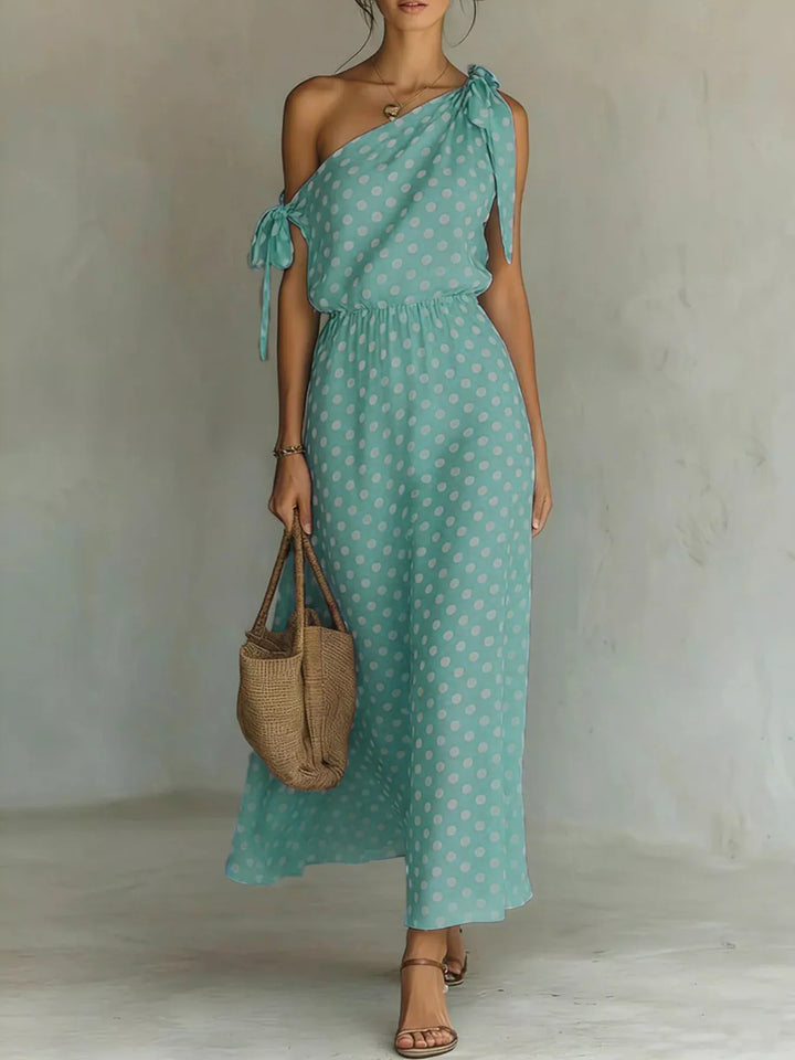 Full Size Polka Dot One-Shoulder Maxi Dress Plus Size
