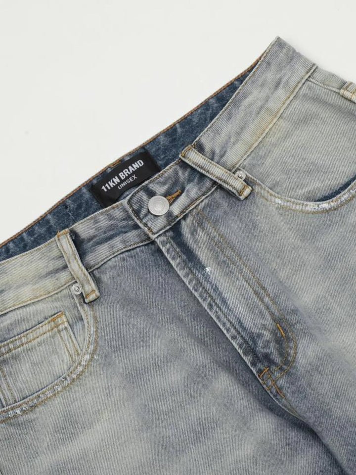 Men's Vintage Washed Gradient Distressed Flare Jeans