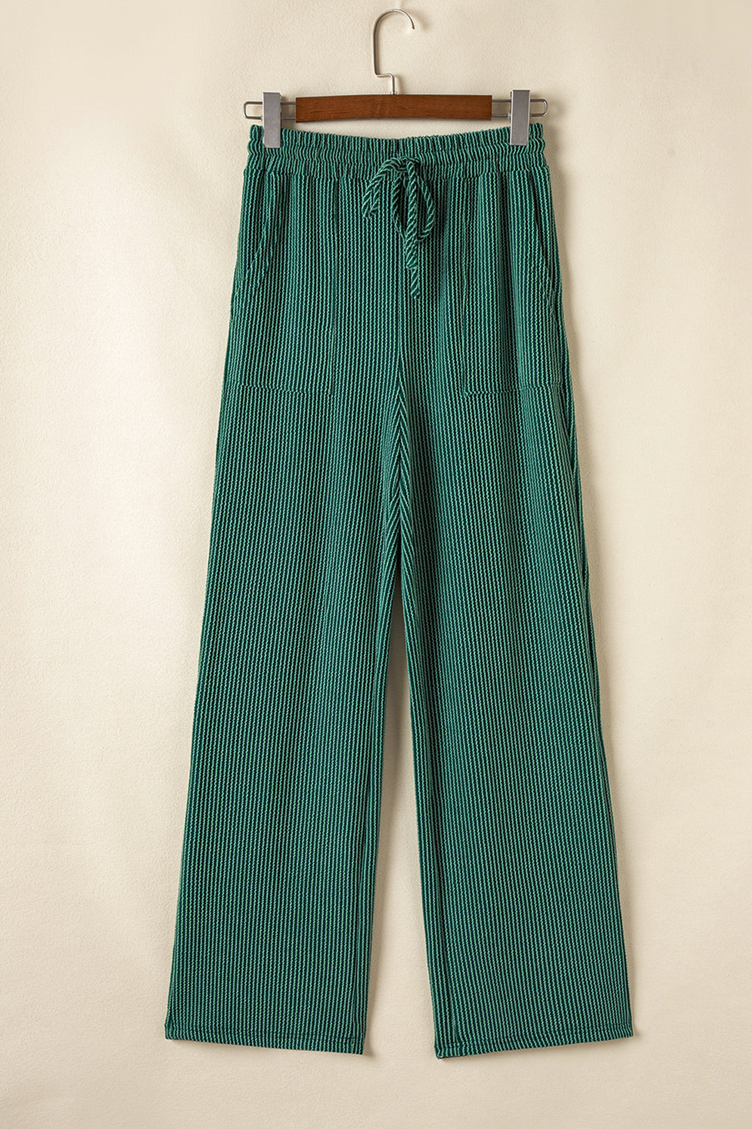 Dark Green MERRY Corded Long Sleeve Top and Pockets Pants Set