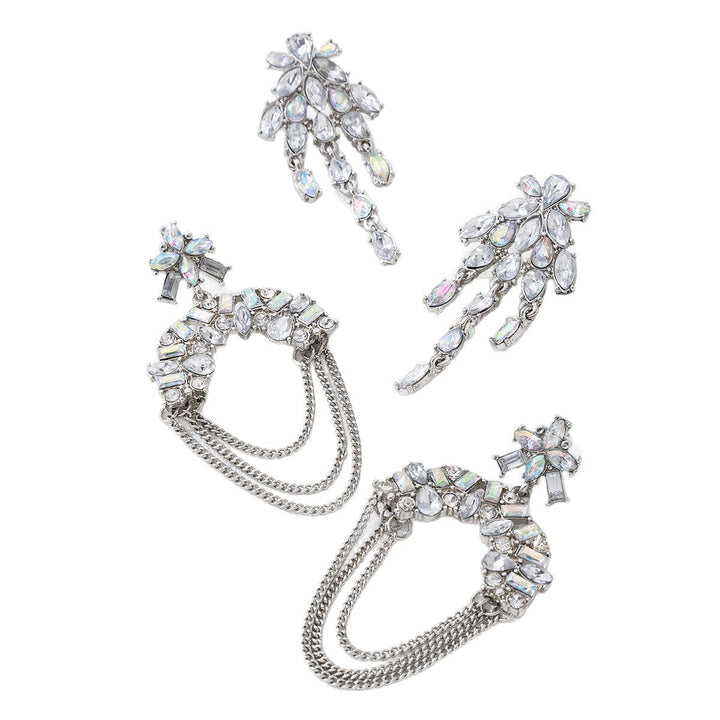 Trending Fashion Chain Rhinestone Drop Earrings For Women, Unique Versatile Light Luxury Alloy Ear Jewelry, Geometric Stud Earrings
