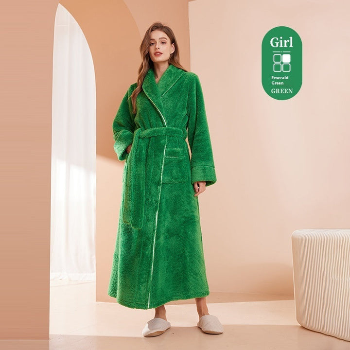Autumn And Winter Thickened Cotton Velvet Nightgown Men's Winter Plus-sized Plus Size Light Luxury Couple Bathrobe Women's Extended Pajamas