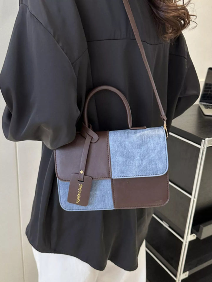 Two-Tone PU Leather Crossbody Bag