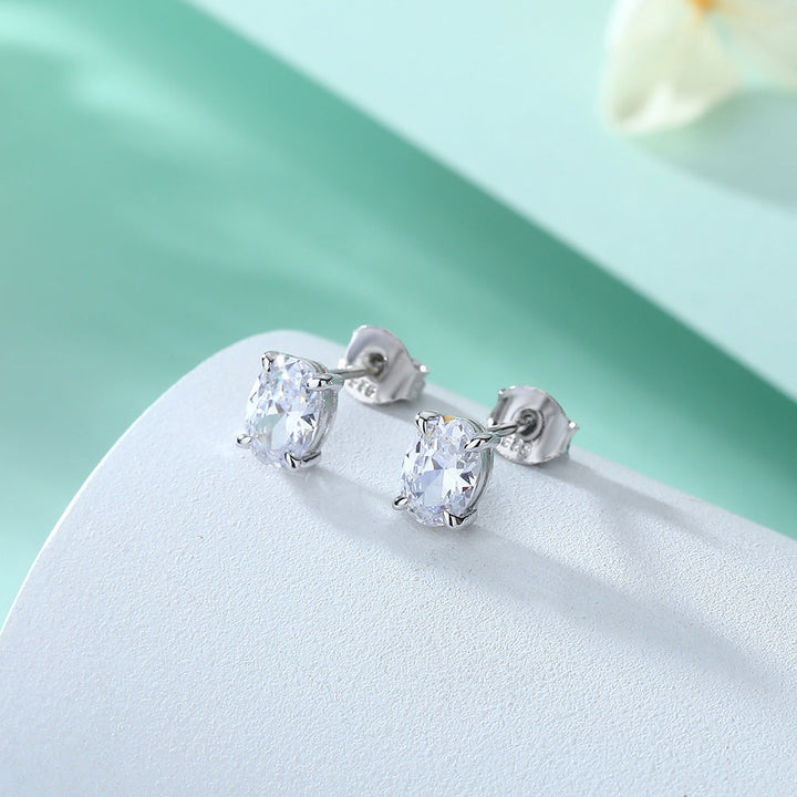 Oval Gem Pendant Necklace Women's Stud Earrings