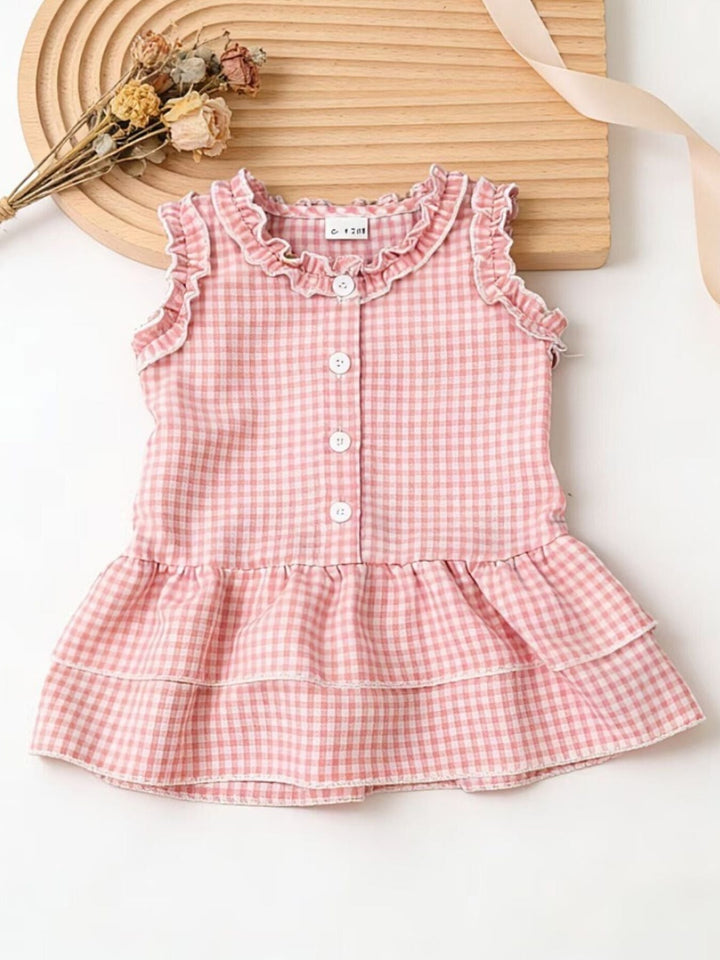 Children's Ruffled Gingham Sleeveless Dress