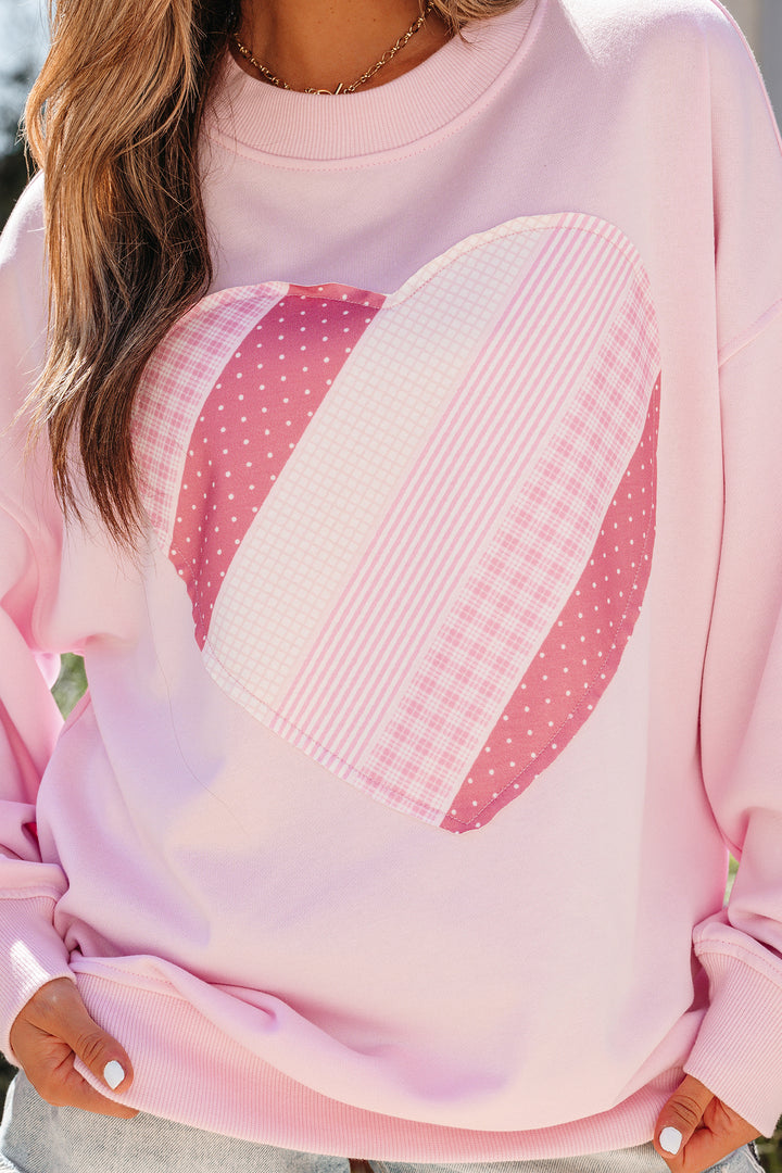 Light Pink Sweetheart Patchwork Mockneck Oversize Sweatshirt