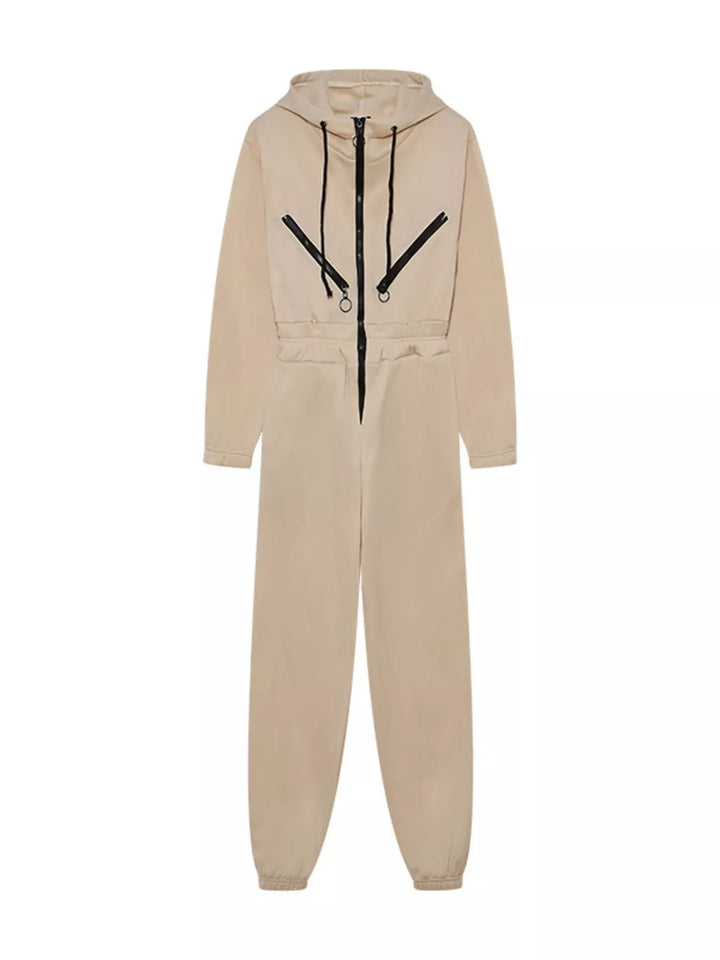 Hooded Zip-Up Long Sleeve Jumpsuit