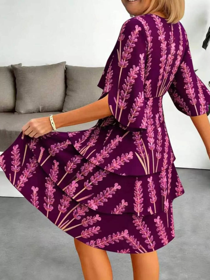 Full Size Floral Print Ruffle Hem Dress Plus Size