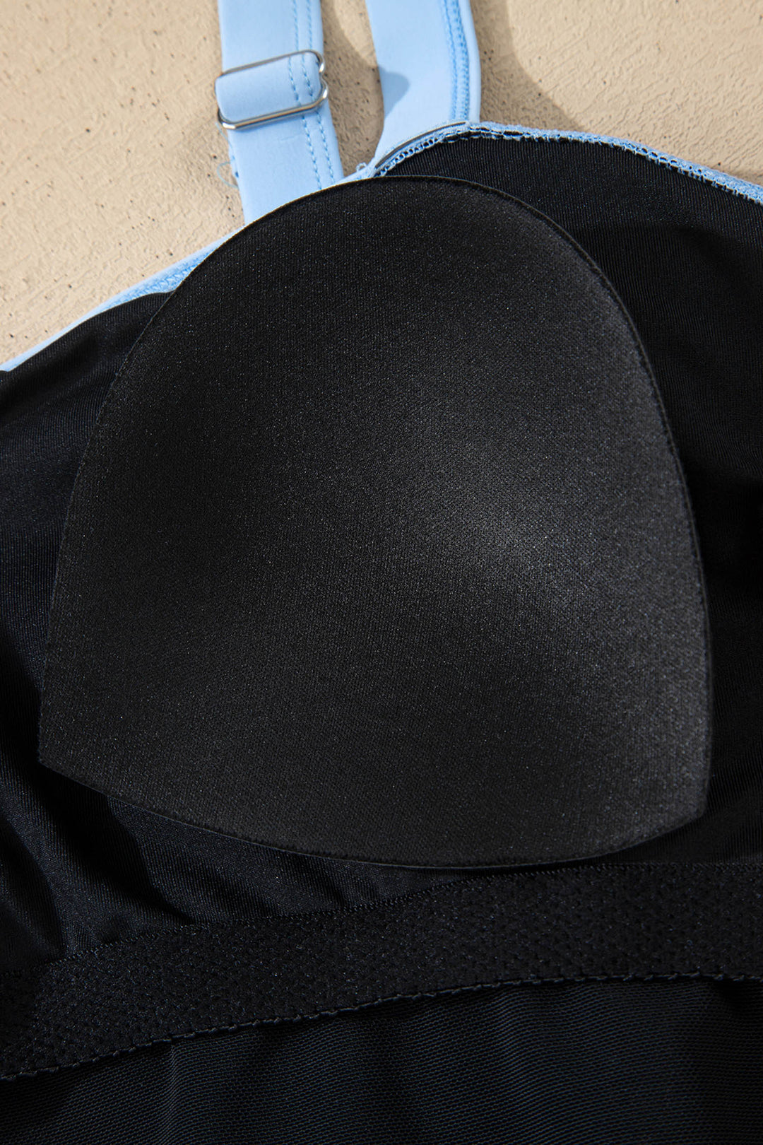 Navy Blue Color Block Detail Adjustable Straps One Piece Swimsuit