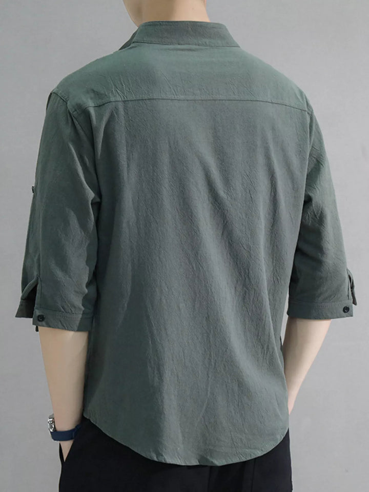 Men's Plus Size Button Up Roll-Up Sleeve Shirt