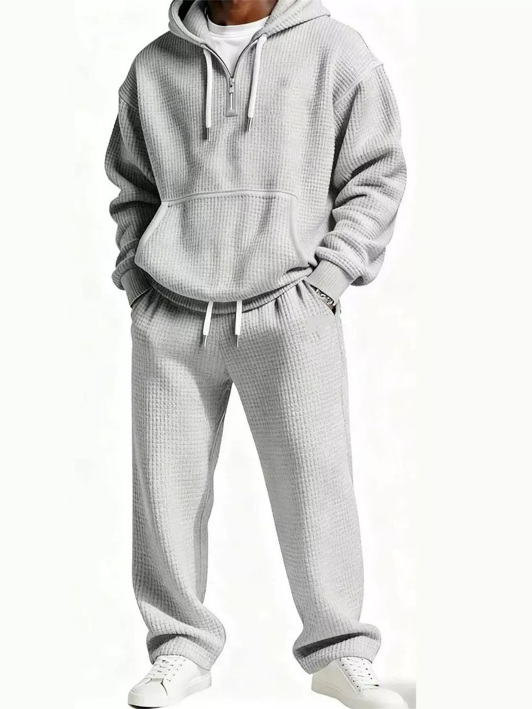 Men's Full Size Casual Waffle Knit Hoodie and Pants Set Plus Size