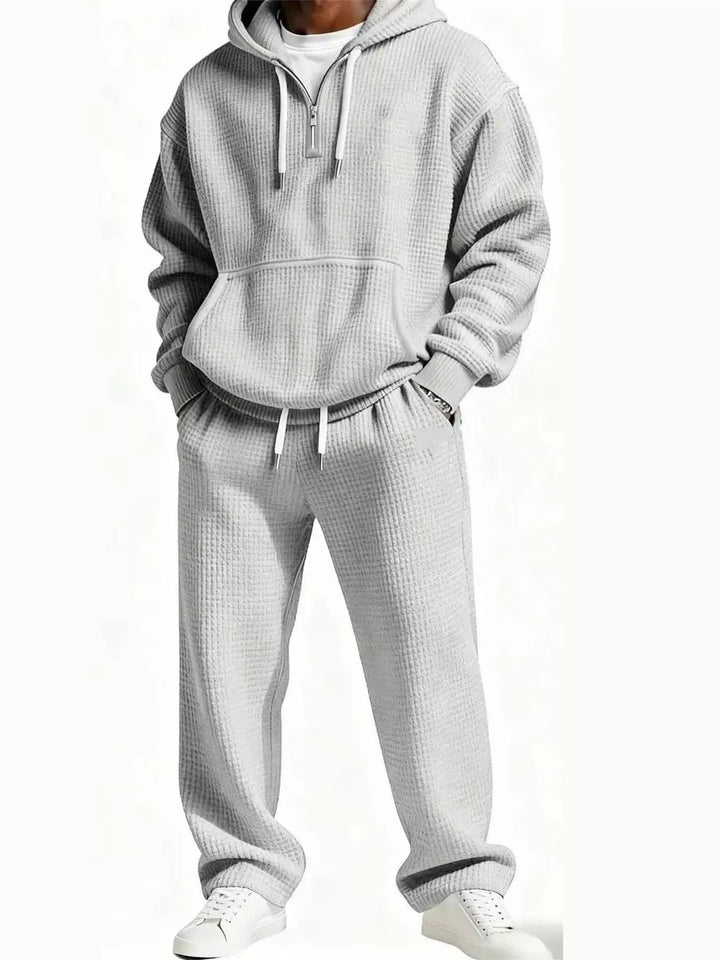 Men's Full Size Casual Waffle Knit Hoodie and Pants Set Plus Size
