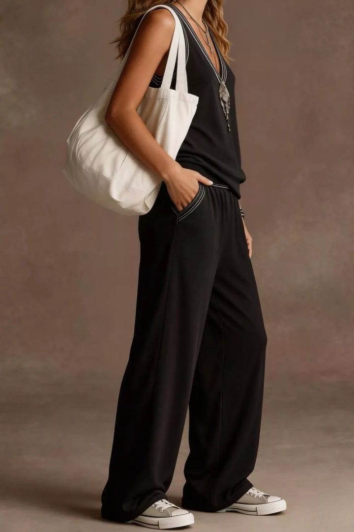 V-Neck Tank and Wide Leg Pants Set