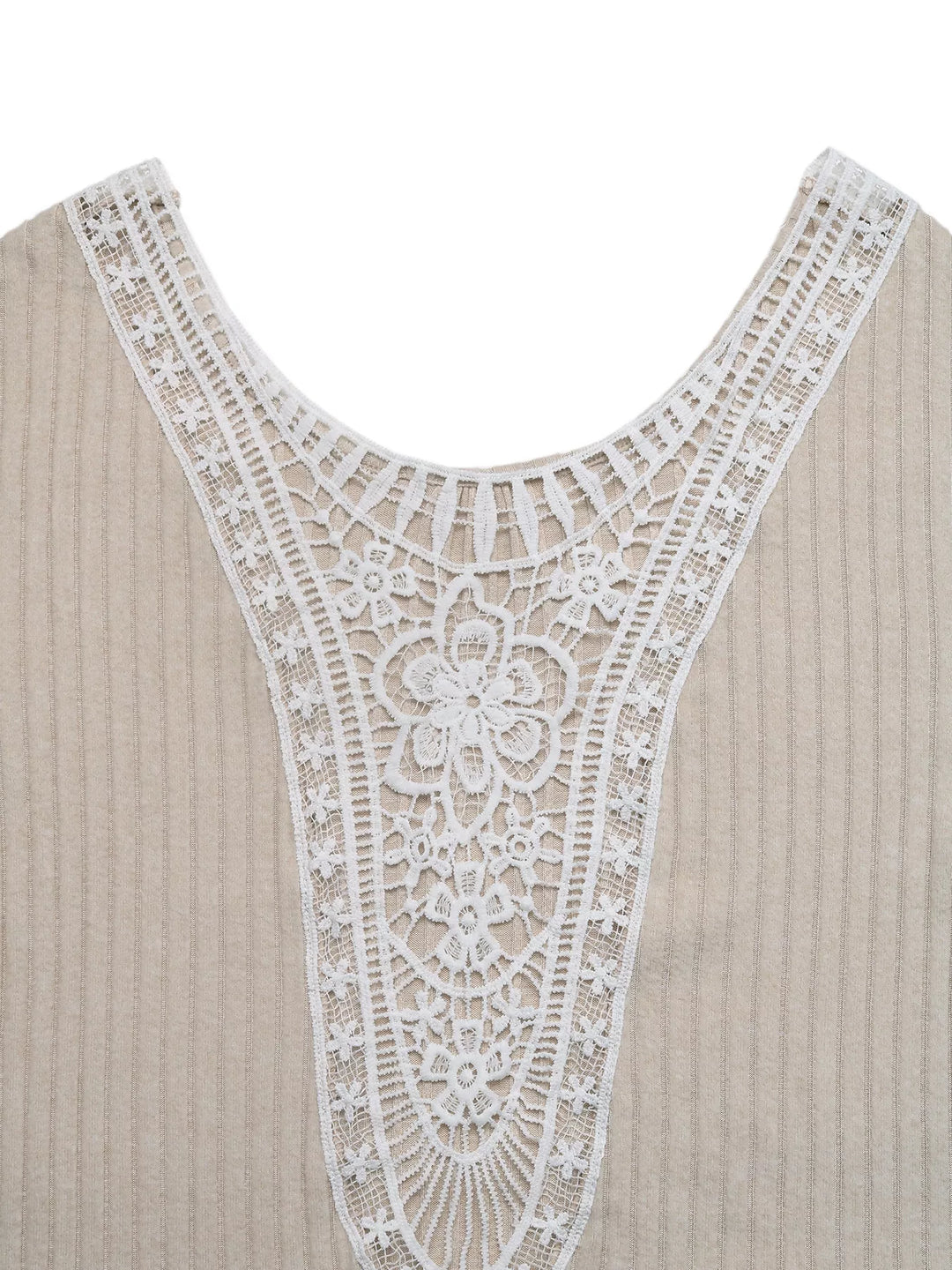 Lace Detail Ribbed Knit Long Sleeve T-Shirt