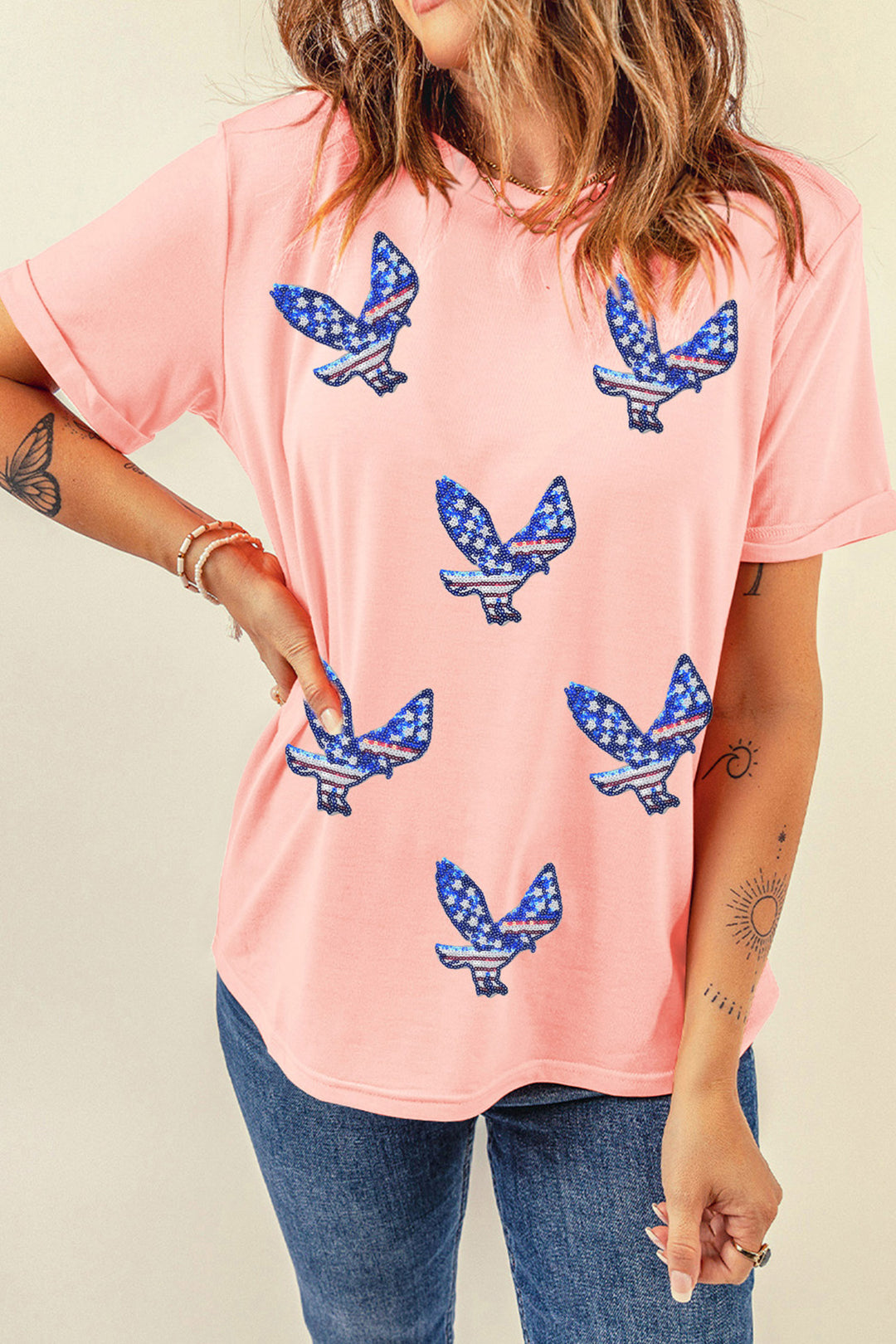 Pink Patriotic Sequin Eagle Graphic Tee