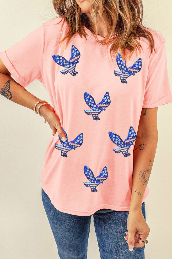 Pink Patriotic Sequin Eagle Graphic Tee