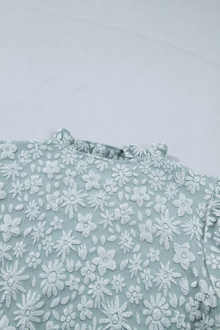 Floral Textured Jacquard Puff Sleeve Blouse