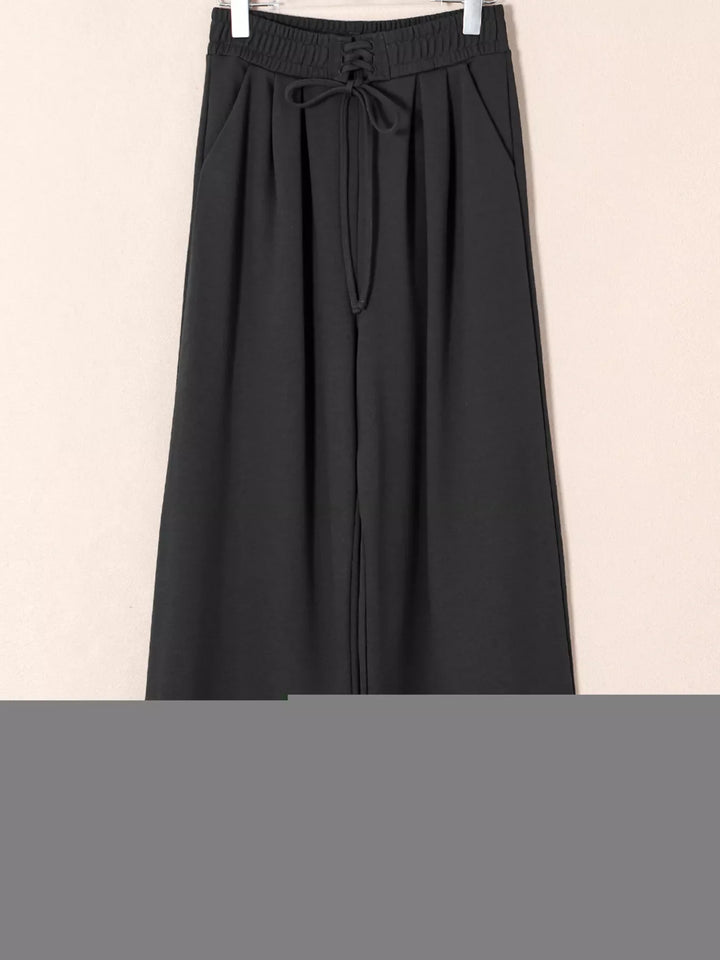 Tied Elastic High Waist Pleated Detail Solid Sweatpants