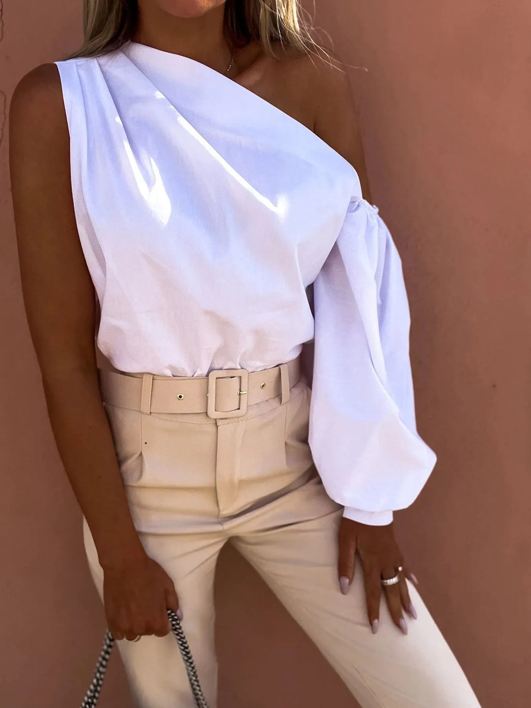One Shoulder Puff Sleeve Blouse