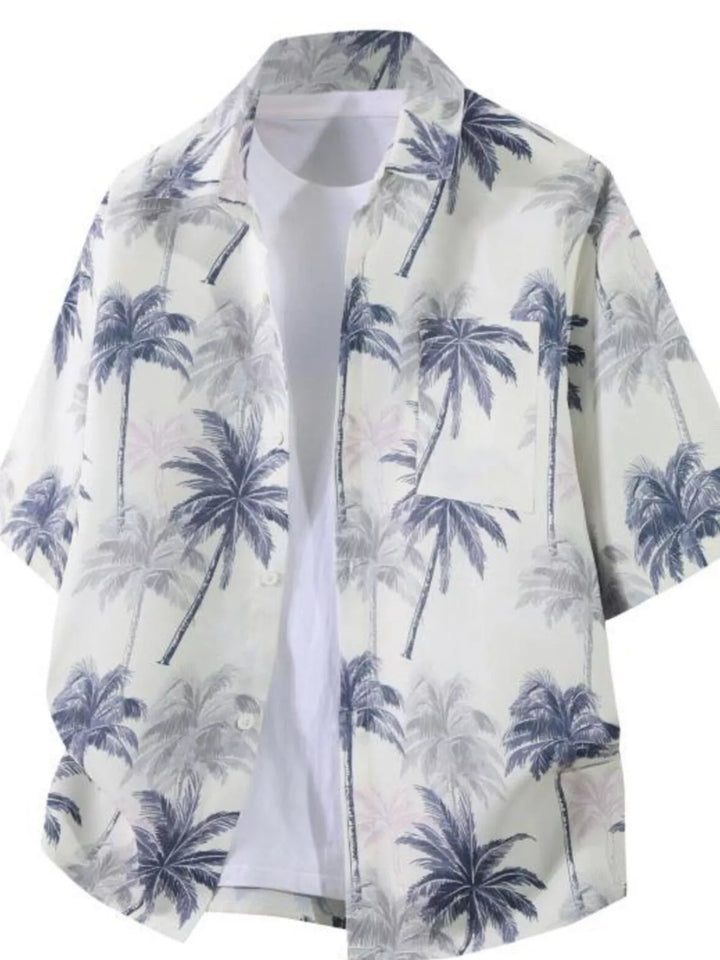Men's Plus Size Tropical Print Short Sleeve Casual Shirt