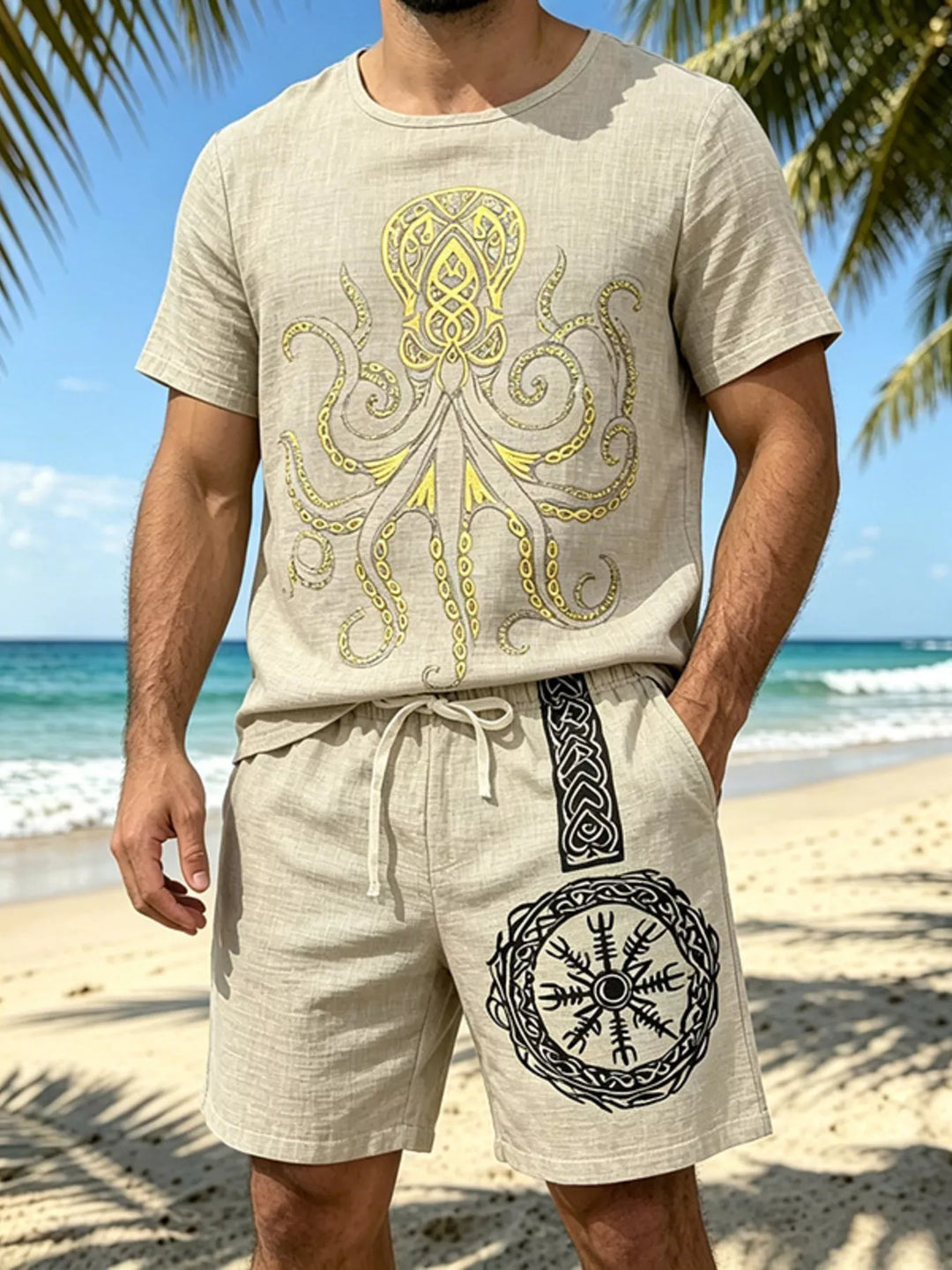 Men's Full Size Round Neck Tee and Shorts Set Plus Size