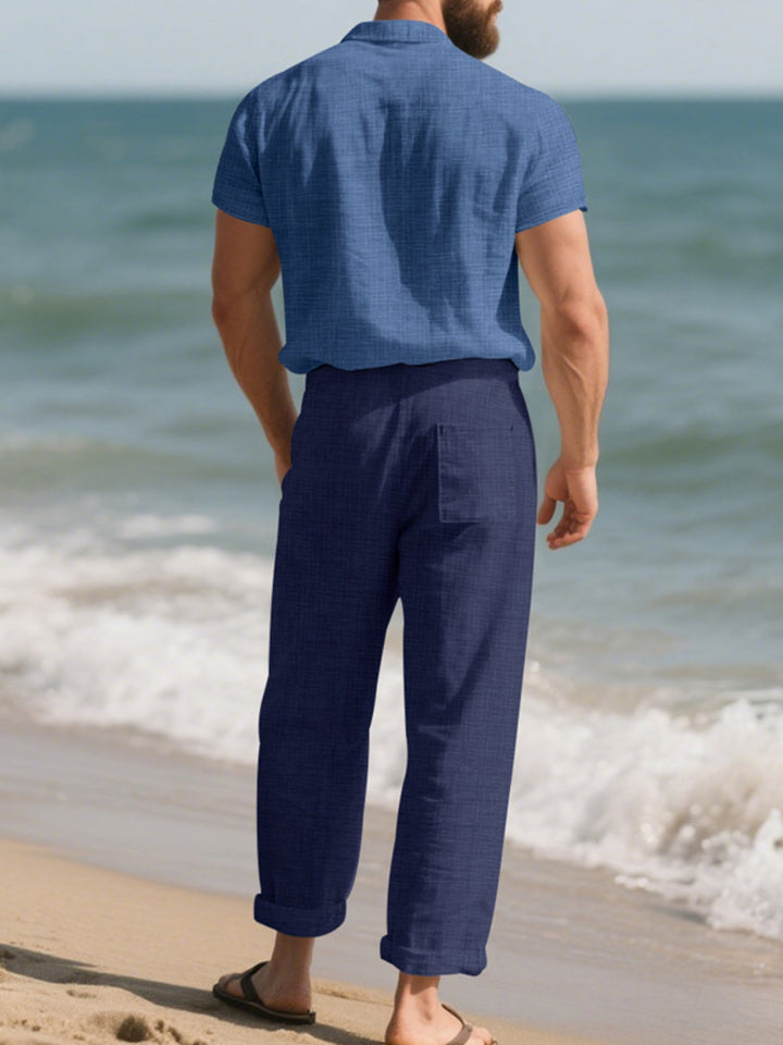 Men's Full Size Casual Button Up Shirt and Pants Set Plus Size