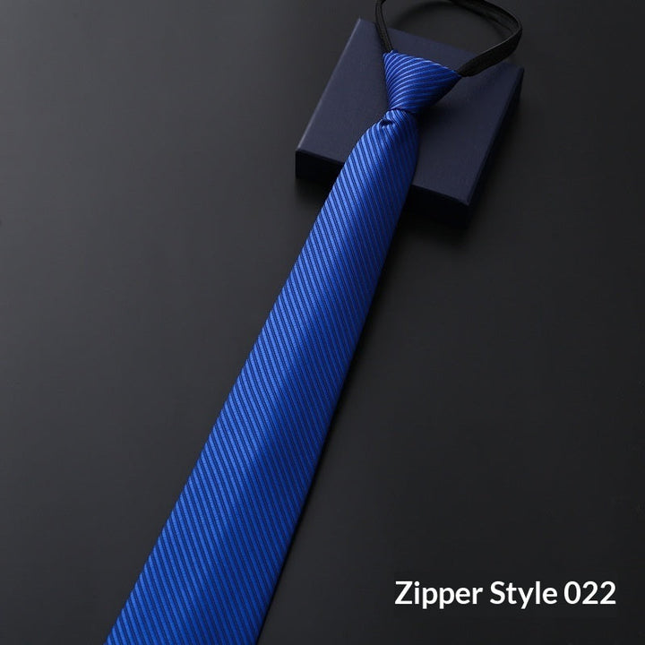 Mens Business Formal Zipper Tie With Blue Stripes