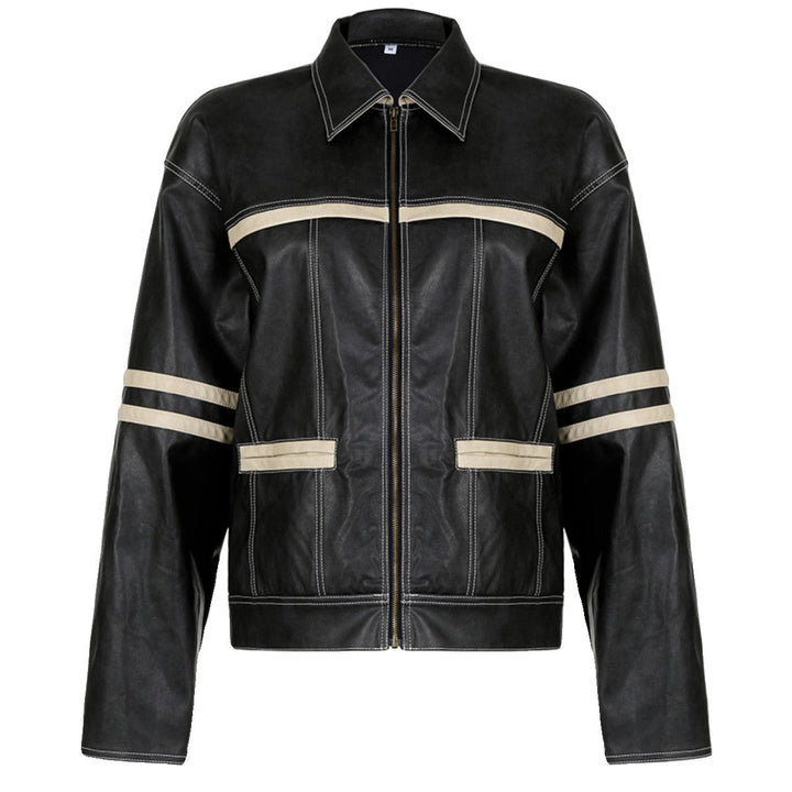 Women's Retro Contrast Color Split Leather Coat