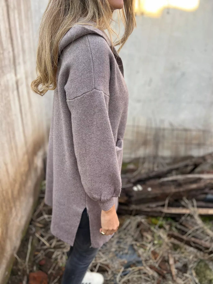 Full Size Open Front Drop Shoulder Hooded Cardigan Plus Size