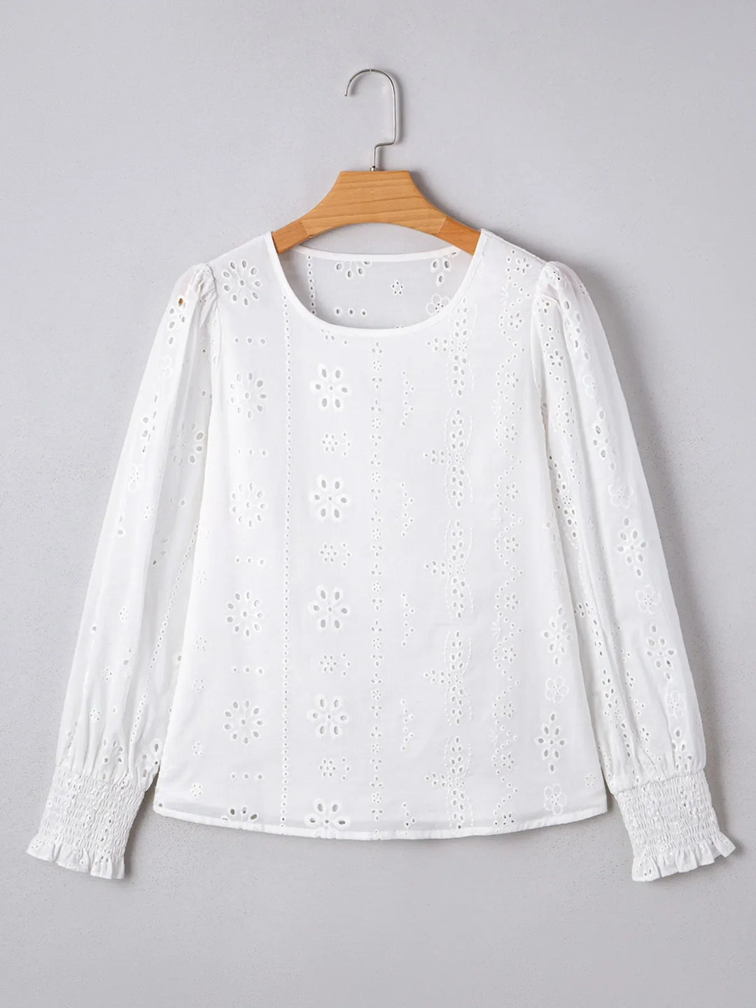 Eyelet Long Sleeve Blouse with Elastic Cuffs