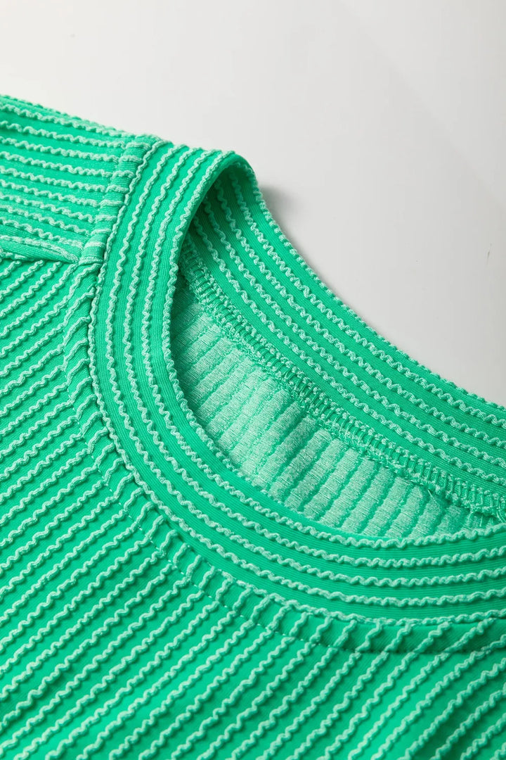 Ribbed Knit Round Neck Top and Pants Casual Set