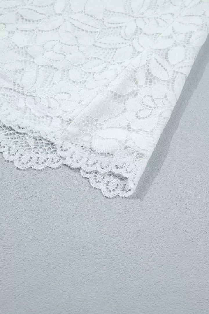 Ruffled Round Neck Long Flounce Sleeve Sheer Lace Blouse