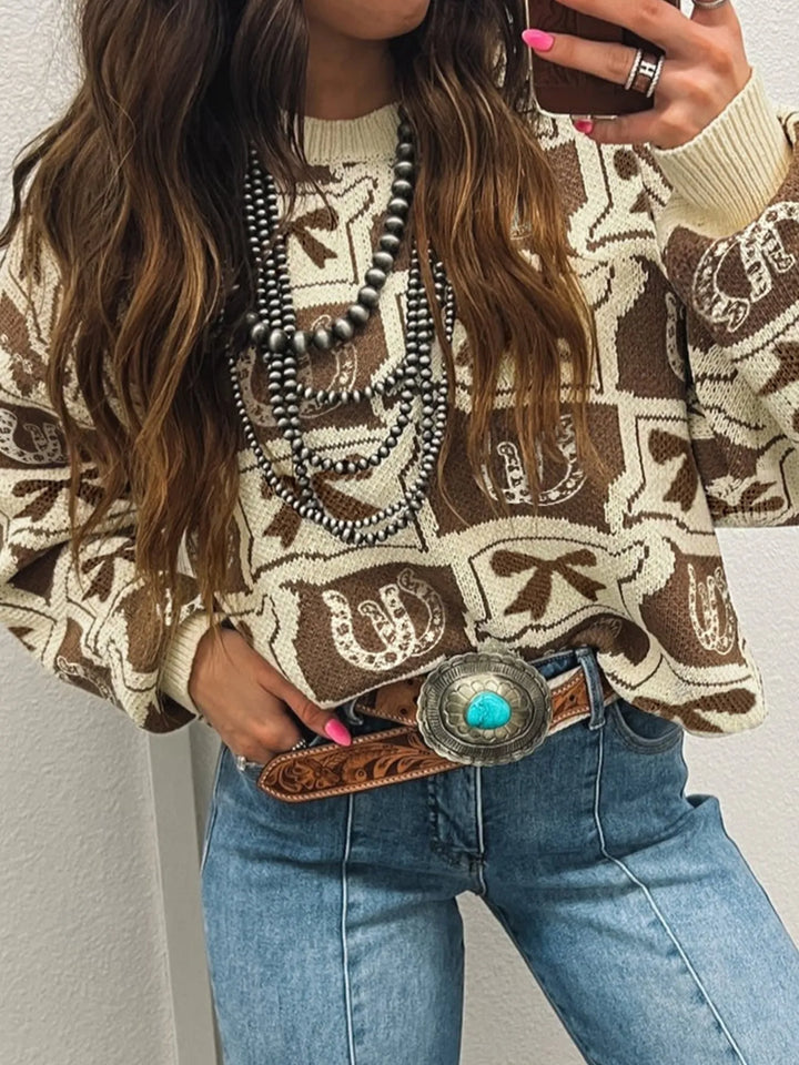 Graphic Round Neck Long Sleeve Sweater