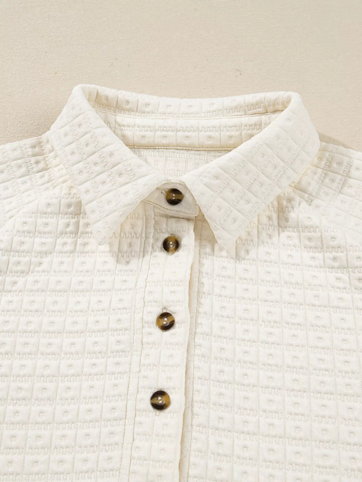 Textured Half Button Collared Sweatshirt