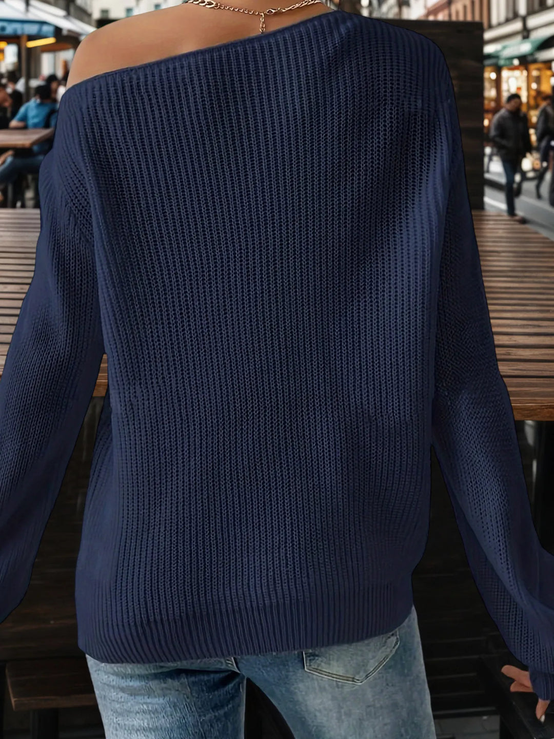 One-Shoulder Ribbed Knit Top with Relaxed Fit