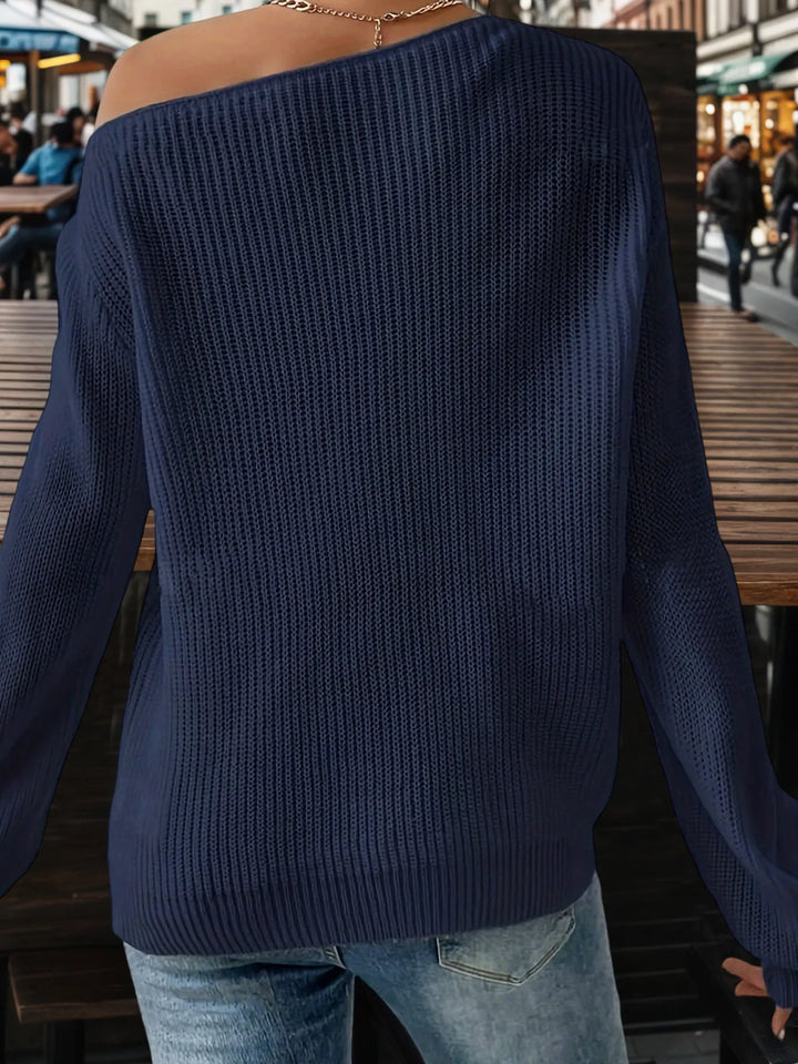 One-Shoulder Ribbed Knit Top with Relaxed Fit