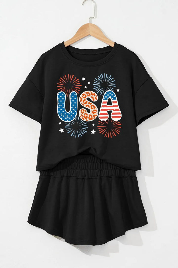 USA Graphic T-Shirt and Shorts Set