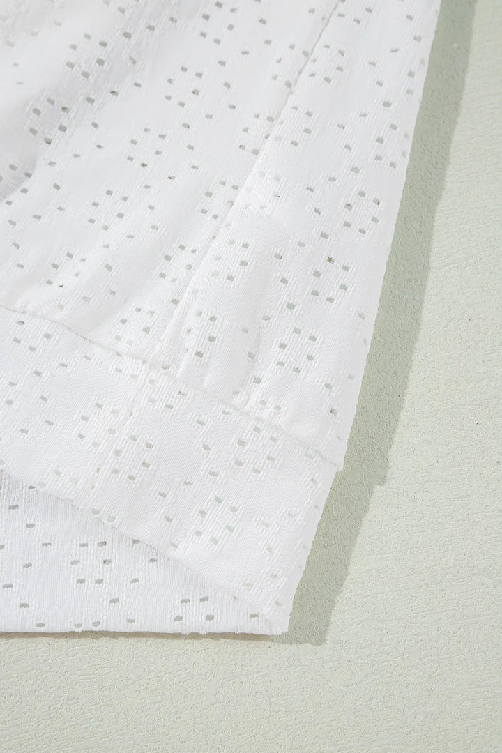 Eyelet Pattern Boat Neck Casual Tee