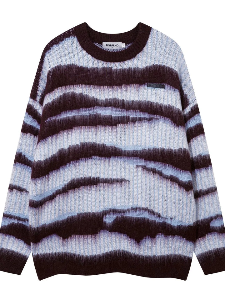 Men's Oversized Contrast Striped Round Neck Sweater