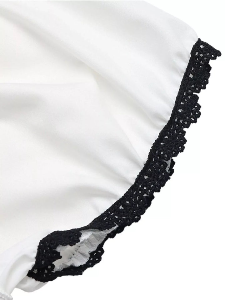 Lace Trim Bowknot Short Sleeve Blouse