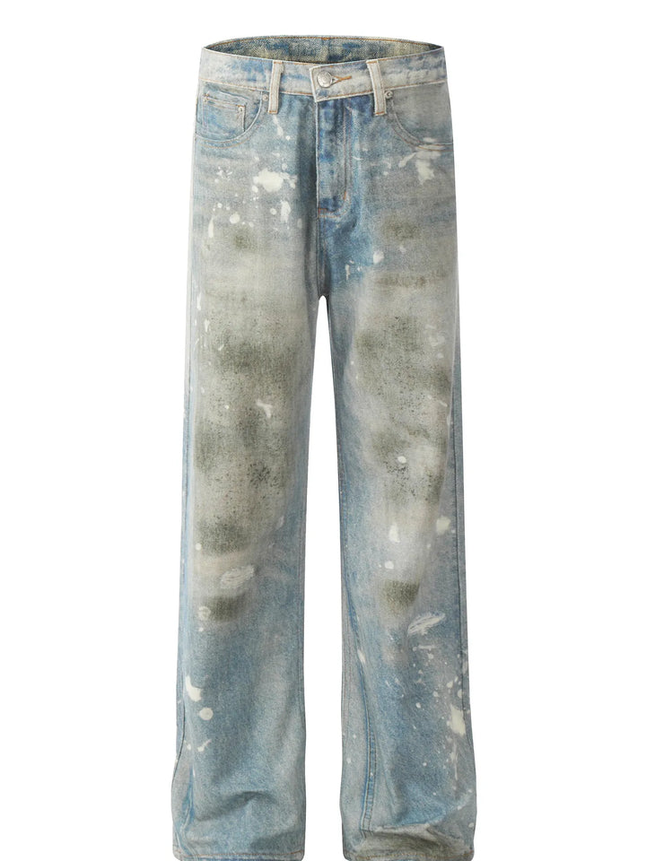 Men's Vintage Paint-Splattered Wide-Leg Jeans