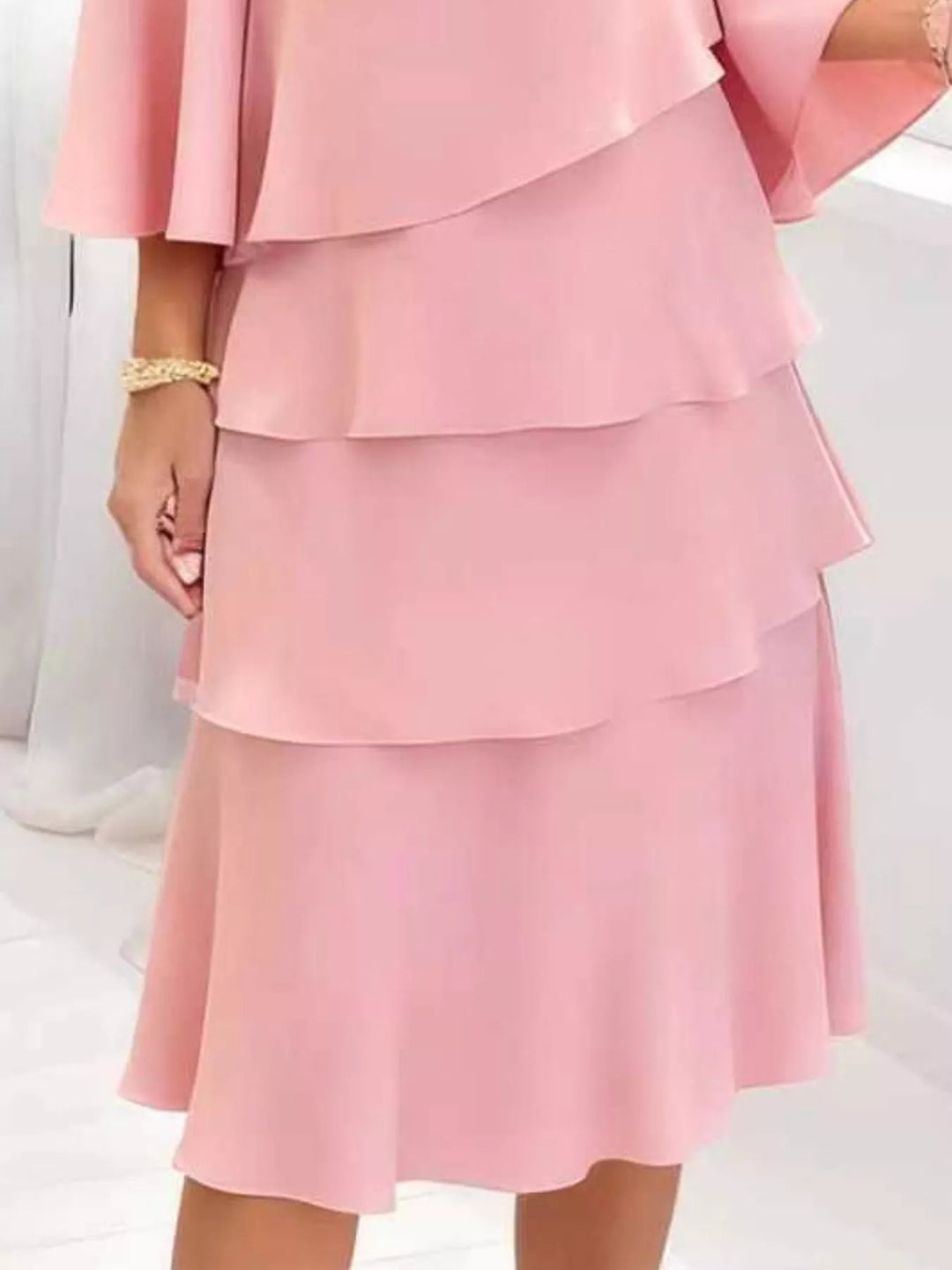 Full Size Ruffled Layered 3/4 Sleeve Dress Plus Size