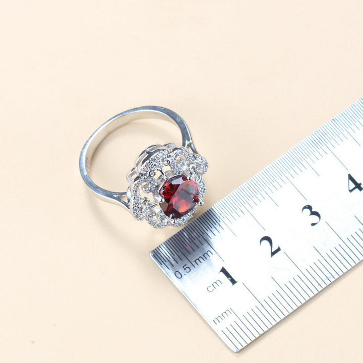 Garnet Cubic Zirconia Earrings Pendant Necklace Bracelet Ring Gift 4 PCs Set