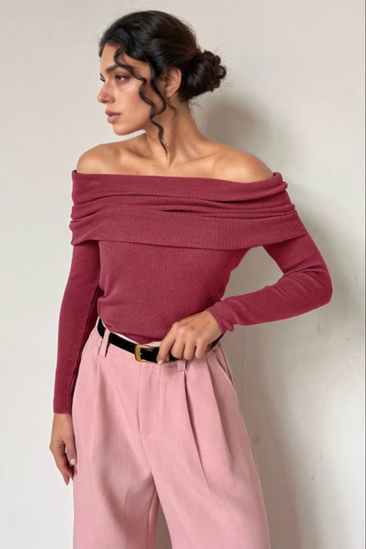 Off-Shoulder Long Sleeve Knit Top