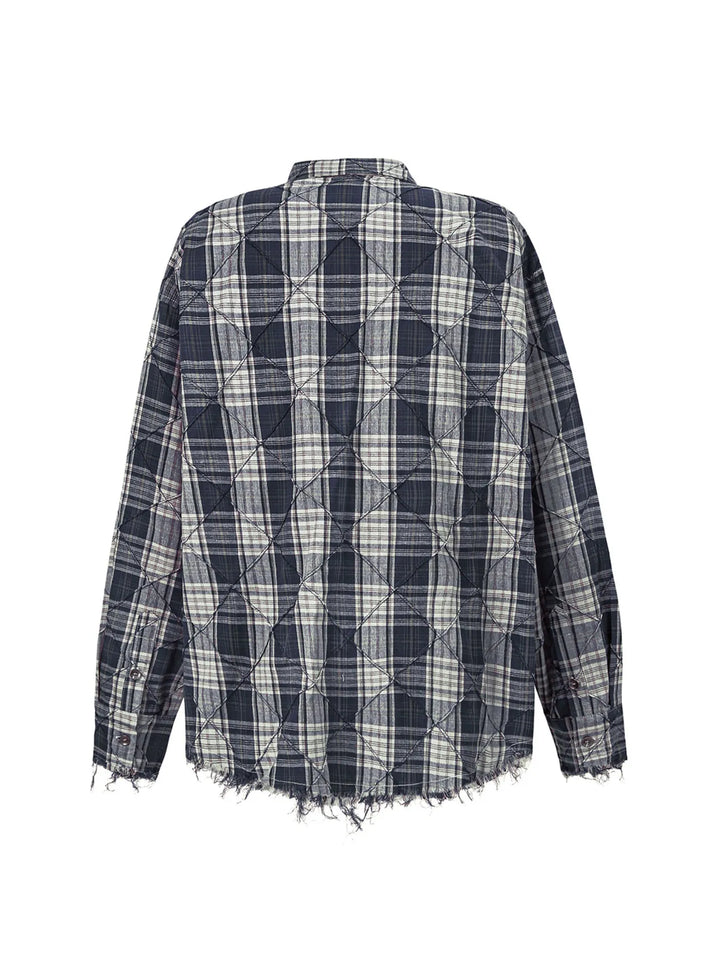 Men's Raw Hem Plaid Button Up Shirt