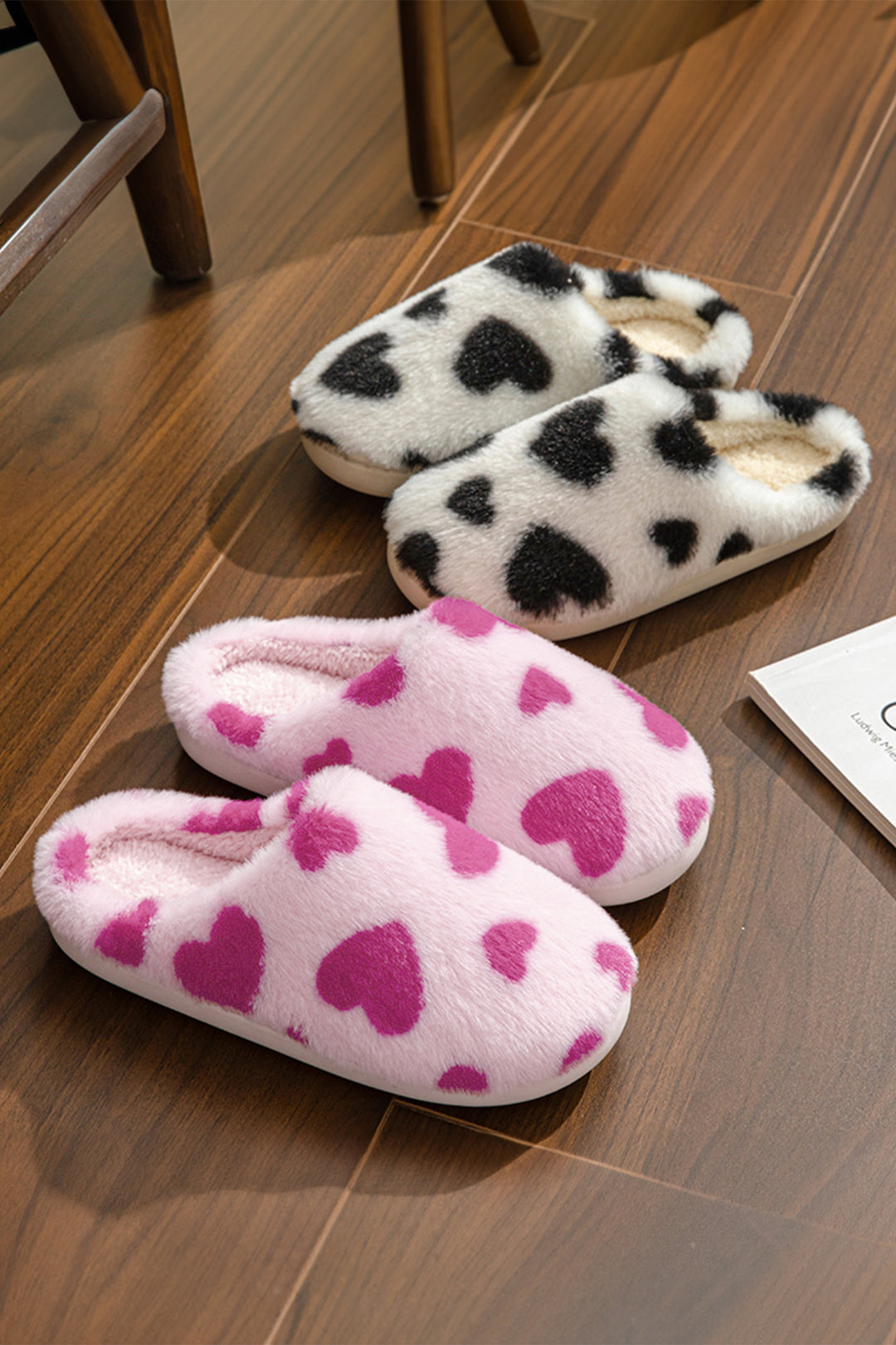 Fiery Red Valentines Heart Shape Winter Fuzzy Slippers