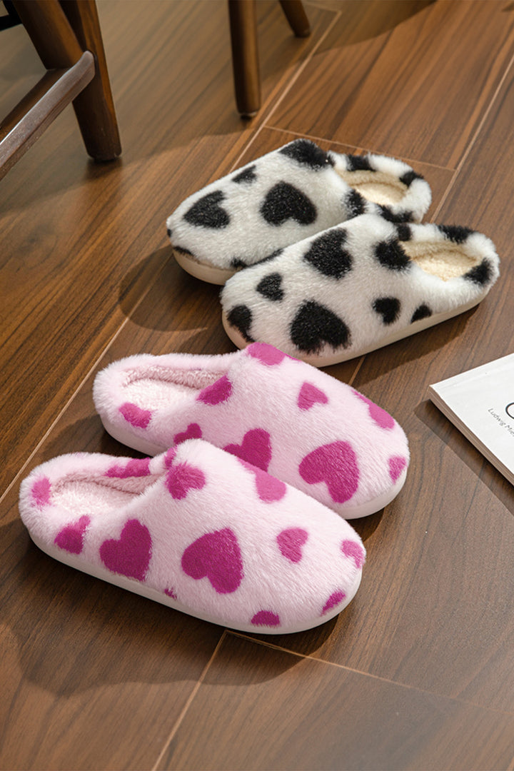 Fiery Red Valentines Heart Shape Winter Fuzzy Slippers