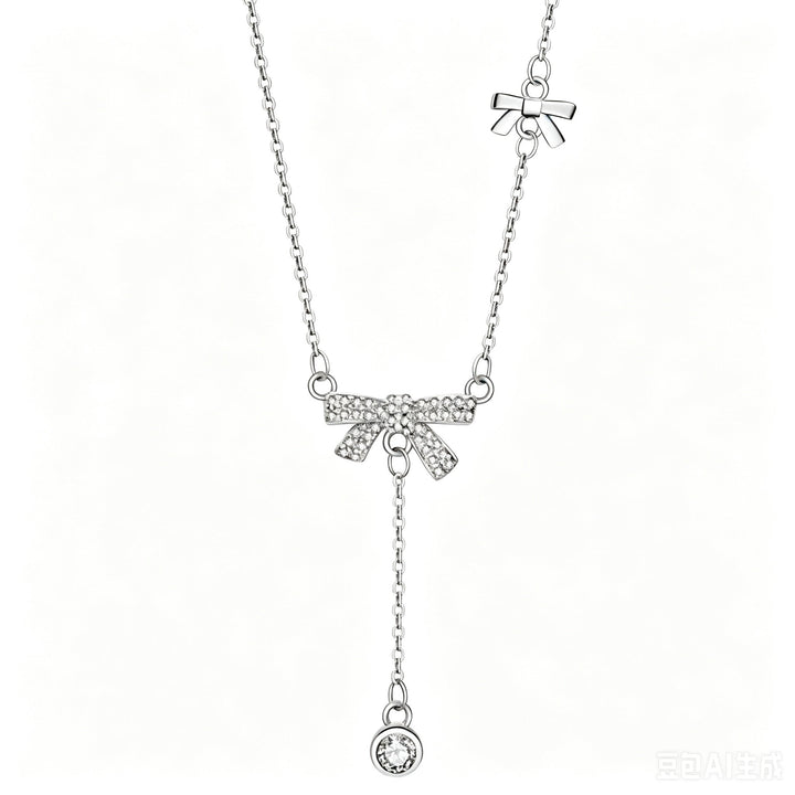 Dainty Pull Adjustable Sweater Chain For Women, Zircon Bow Y-Shape Tassel Long Necklace, Elegant Sweet Fashion Jewelry